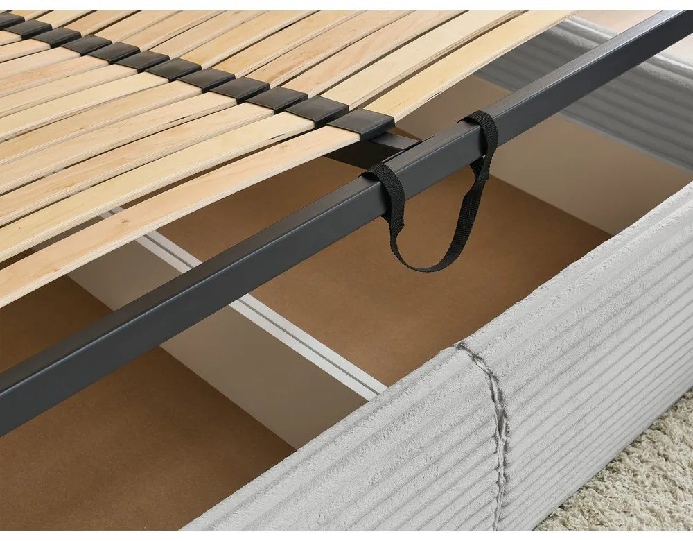 Svetlosivá čalúnená dvojlôžková posteľ s úložným priestorom a roštom 160x200 cm Jade – Bobochic Paris