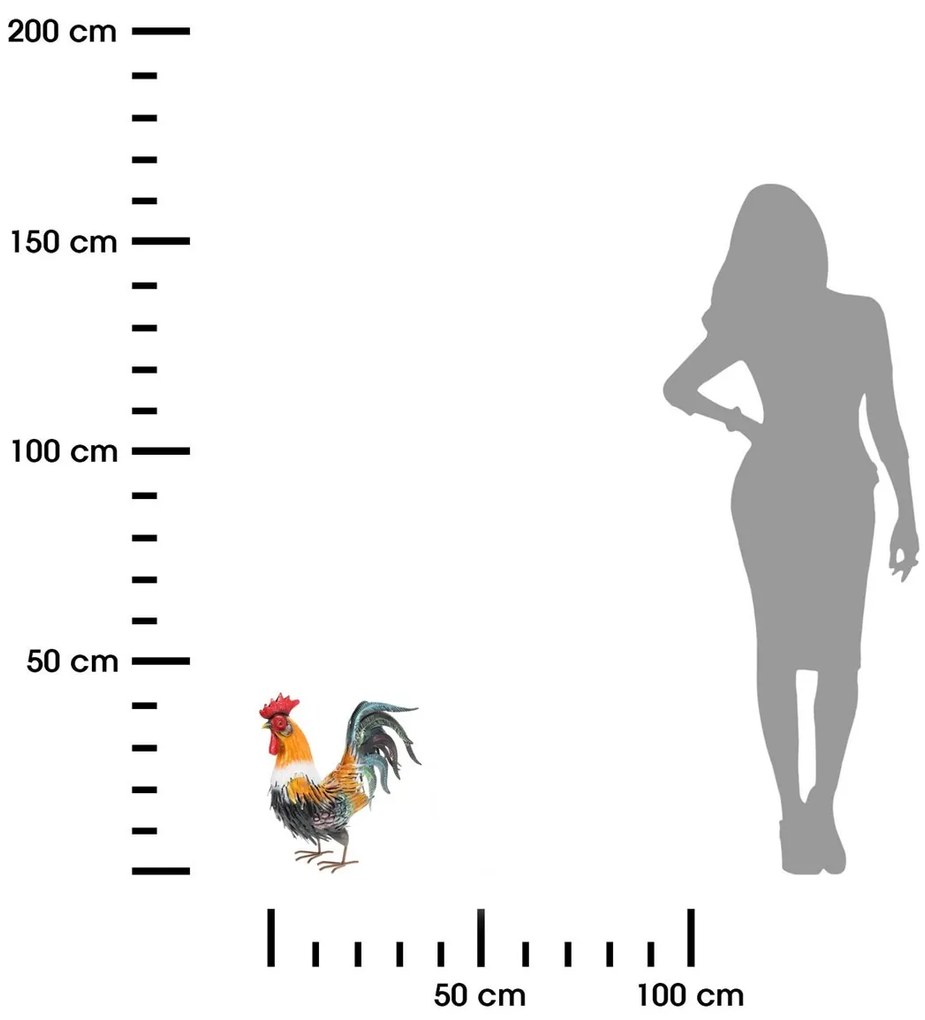 Záhradná kovová figúrka Rooster 1, 40,5 cm, viacfarebná