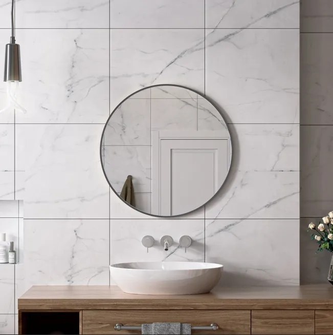 Erga Round, okrúhle zrkadlo 70cm, čierny rám, ERG-V01-ROUND-7070-BK