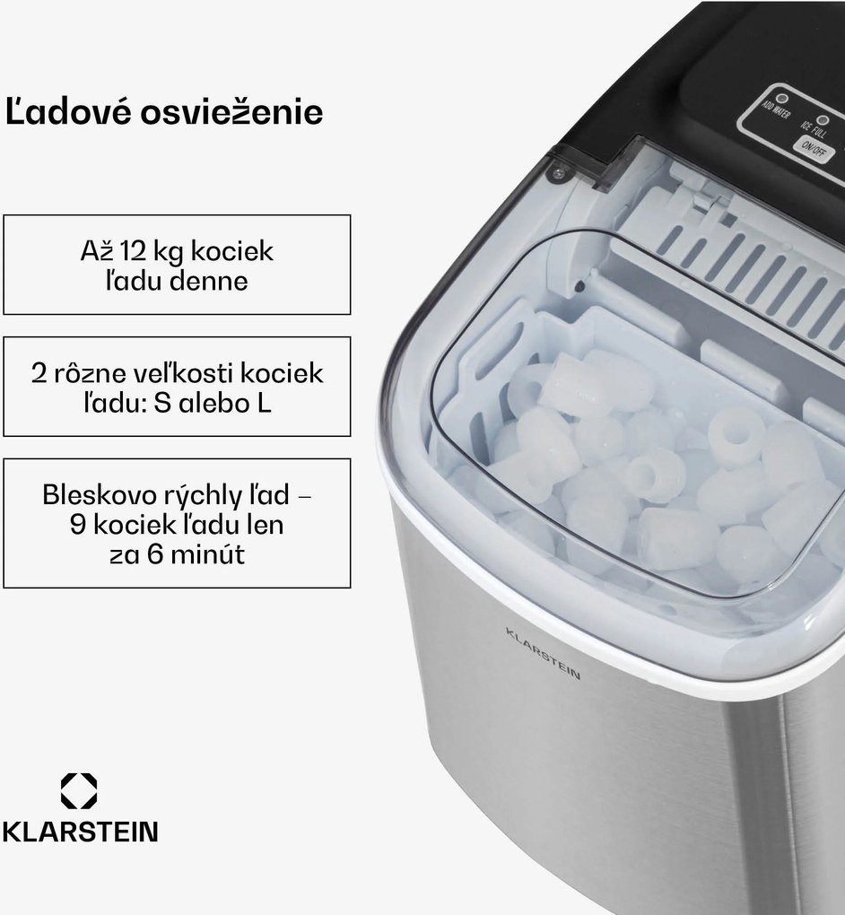 Klarstein Caldwell, výrobník ľadu, 12 kg/24 h, nádrž 1,3 l