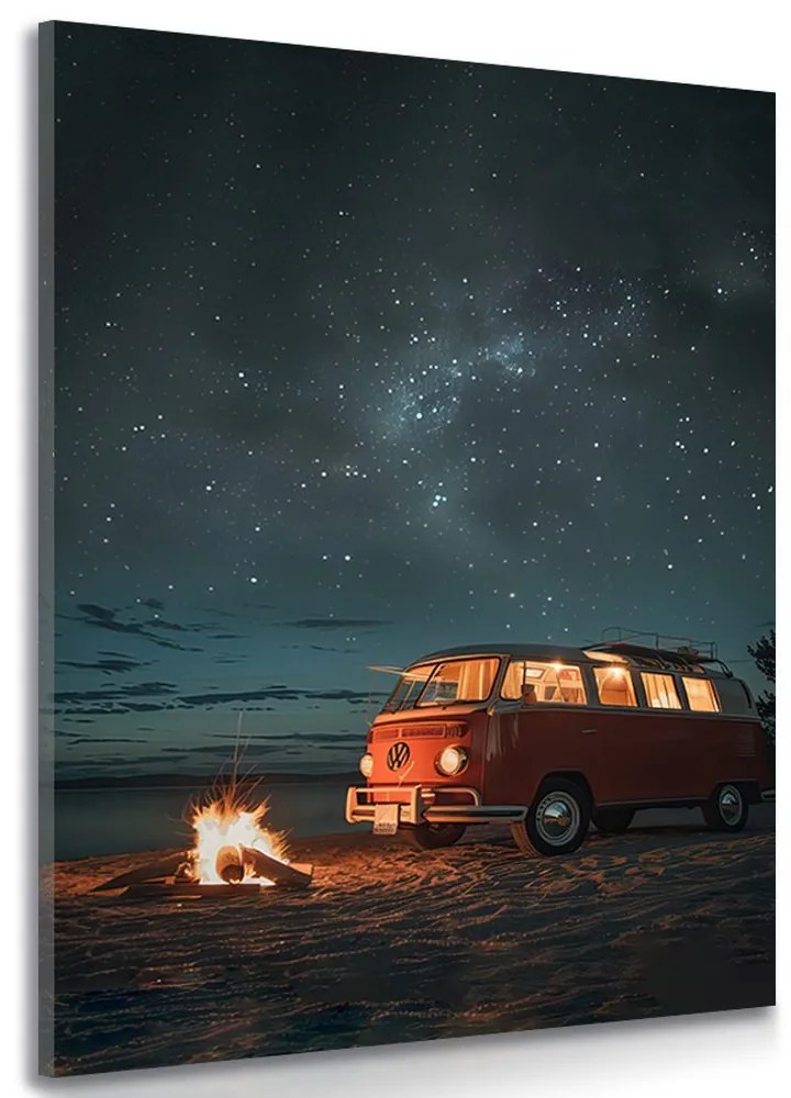 Obraz plážový táborák pod nočnou oblohou - Volkswagen T1