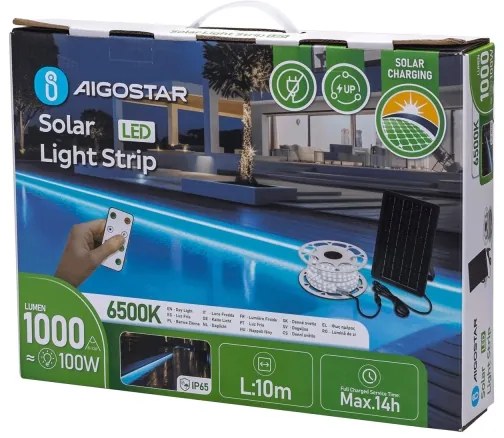 Aigostar - stmievateľný solárny LED pás/20W/3,2V 20 m 2700K IP65 + diaľkový ovládač