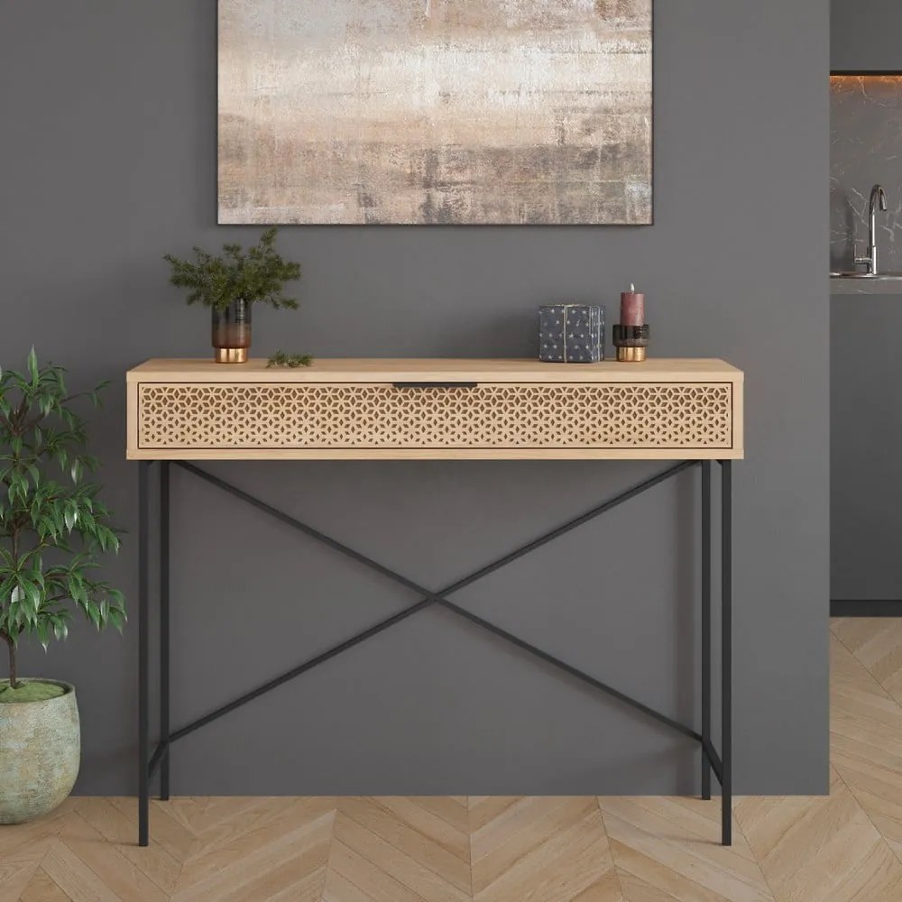 Konzolový stolík v dekore duba v prírodnej farbe 35.5x110 cm Ecrin – Marckeric