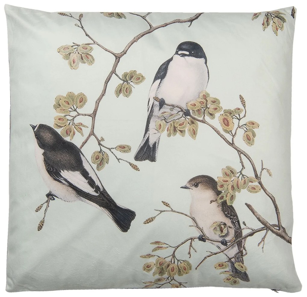 Svetlo šedivý vankúš s motívom vtáctva a výplní - 45 * 45 cm