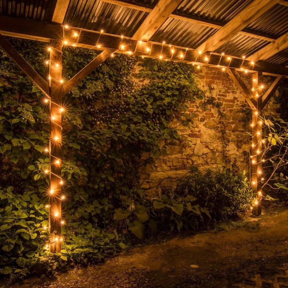 DECOLED Svetelná reťaz 8 m, teplá biela s bleskom, Eco Fix