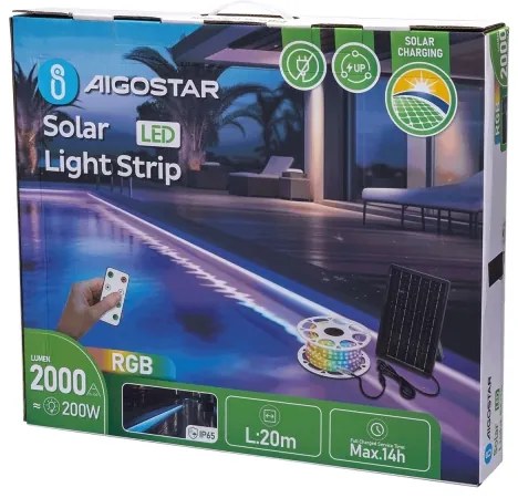 Aigostar - LED RGB Stmievateľný solárny pásik LED/20W/3,2V 20 m IP65 + DO