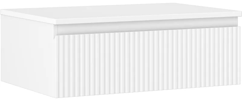 Mexen Rivel, kúpeľňová skrinka 70 cm s hornou časťou, 1 zásuvka, drážkovaná, biela matná, 91A20-07023-1-BFC01