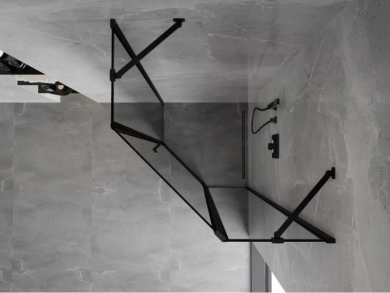 Mexen Mist, päťuholníkový sprchový kút, pravý 80 x 80 cm, číre sklo-čierny rám, 8A8-080-080-70-70-P