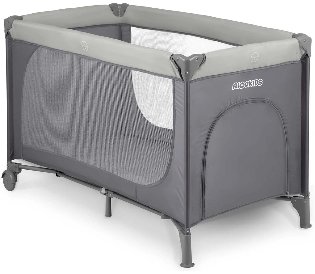 Ricokids Cestovná postieľka + matrac + taška125 x 65 x 78 cm RK-240 svetlosivá