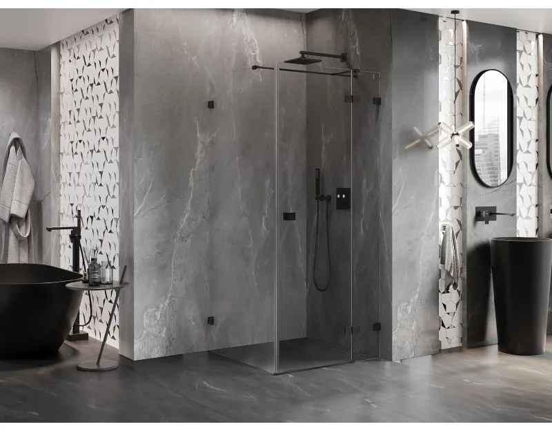 Mexen Lunar T výklopný sprchový kút pravý 120 x 120 cm, číre sklo, čierna matná, 834T-120-120-70-00-P