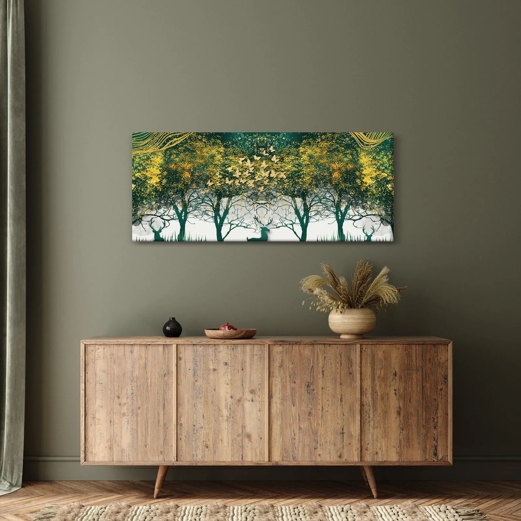 Obraz - Jelene v zelenom lese (120x50 cm)