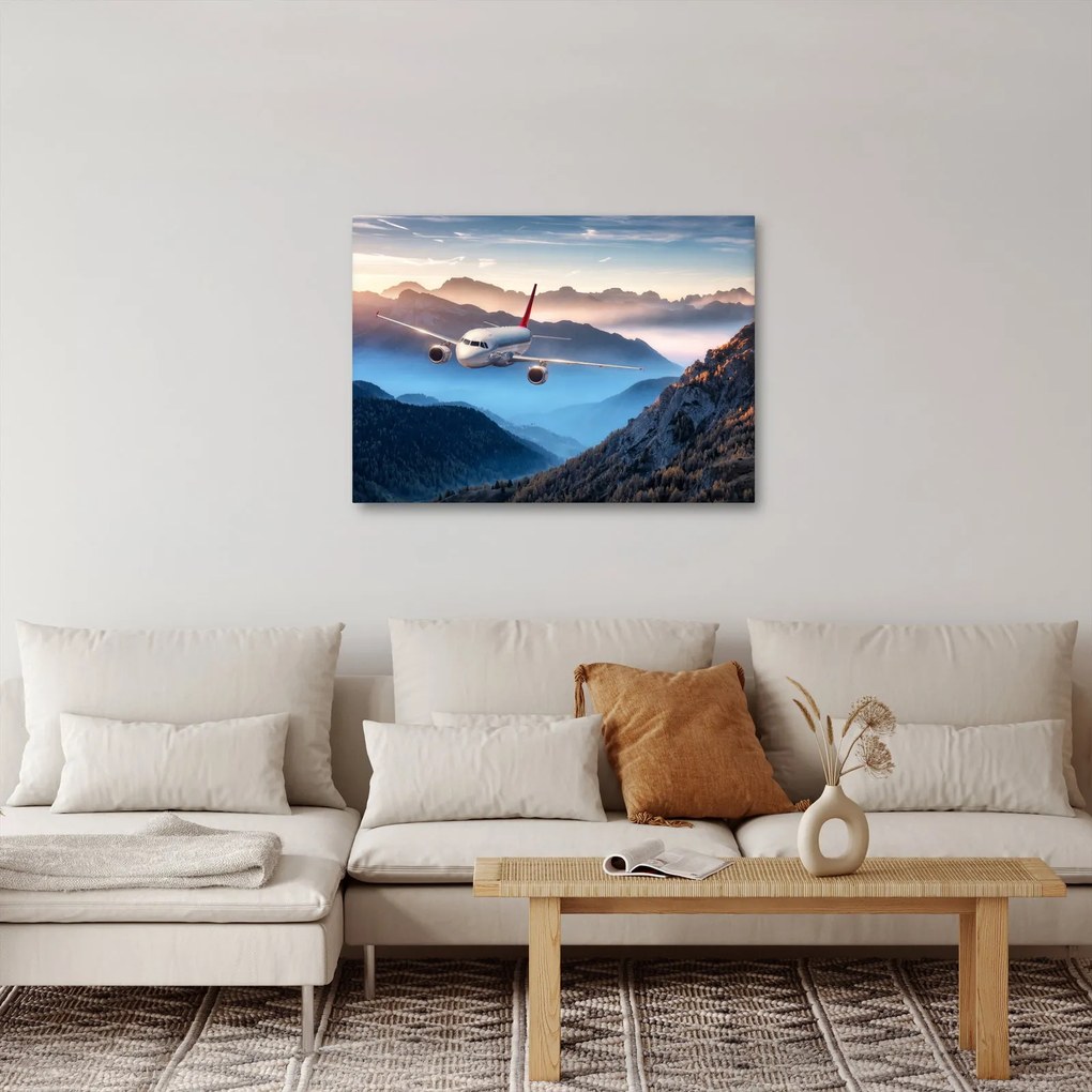 Obraz - Lietadlo nad vrcholmi hôr (70x50 cm)