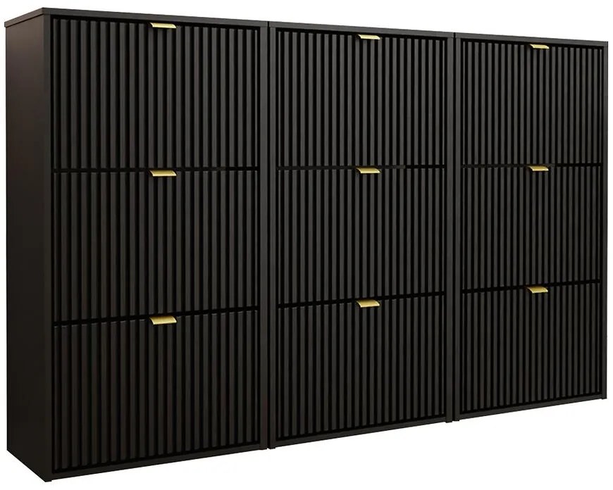 Skrinka na topánky Laro III Stojaci Čierna/Čierna/ Zlatý