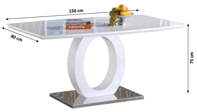 Kondela Jedálenský stôl, biela vysoký lesk/oceľ, 150x80 cm, ZARNI