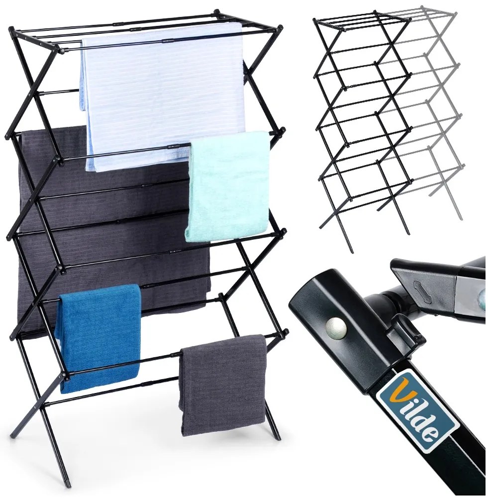 VILDE Sušiak na bielizeň, skladací, čierny kov VILDE, 8 poschodí, 43 - 75 x 37,5 x 139 cm