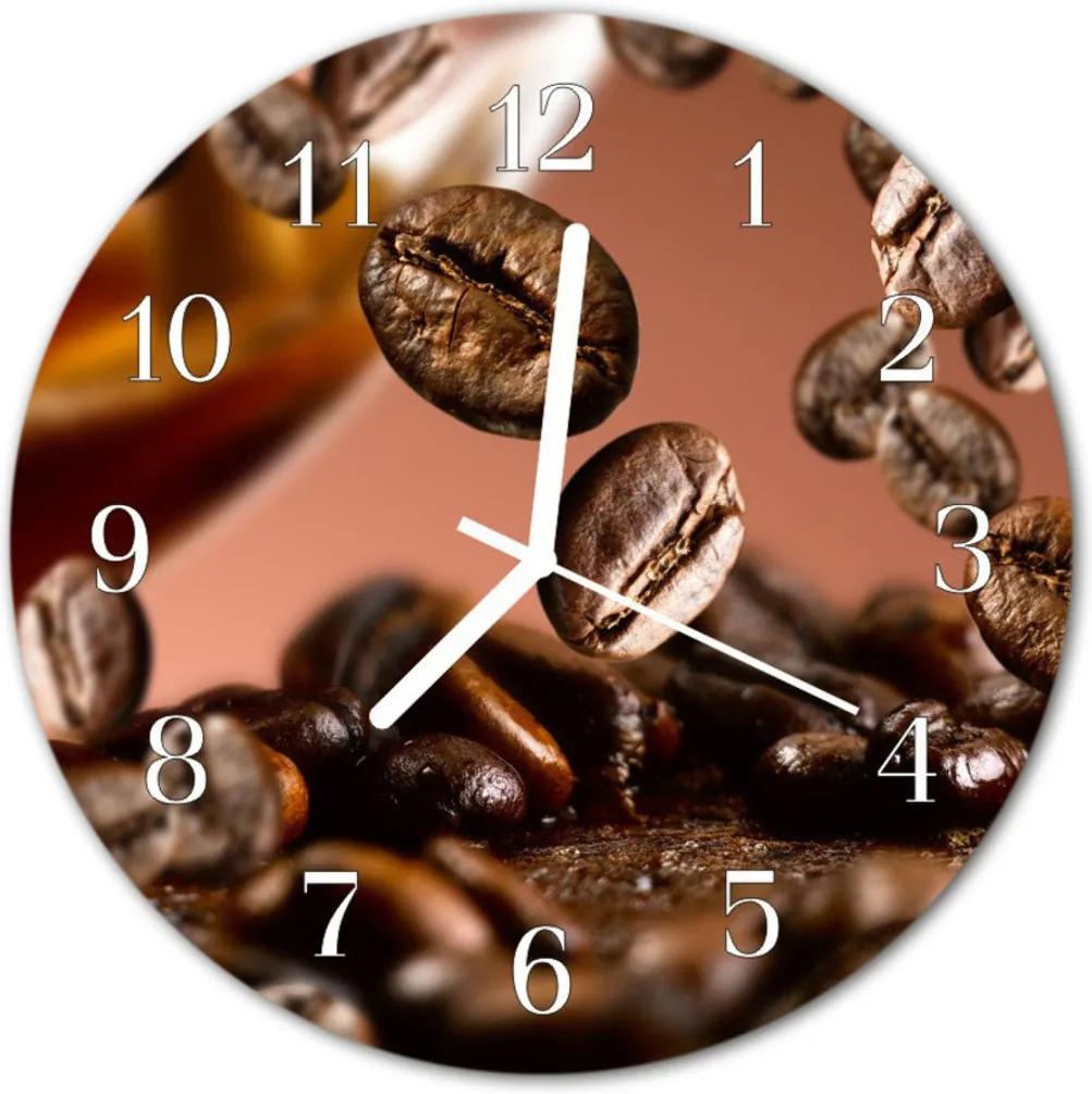 Nástenné sklenené hodiny  zrnková káva
