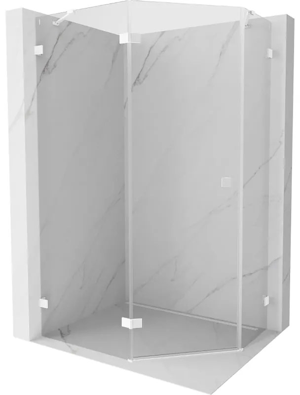 Mexen Lunar, päťuholníkový sprchový kút s ľavým sklonom 90 x 80 cm, 8mm číre sklo, biely profil, 831-090L-080P-01-20-L