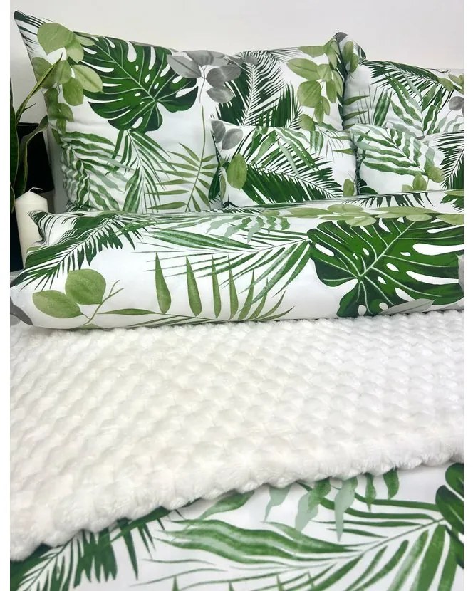 Obliečky Maurícius 200x220 / 2×70x90 cm – 100% bavlna, tropický vzor s palmami a monsterou, zips