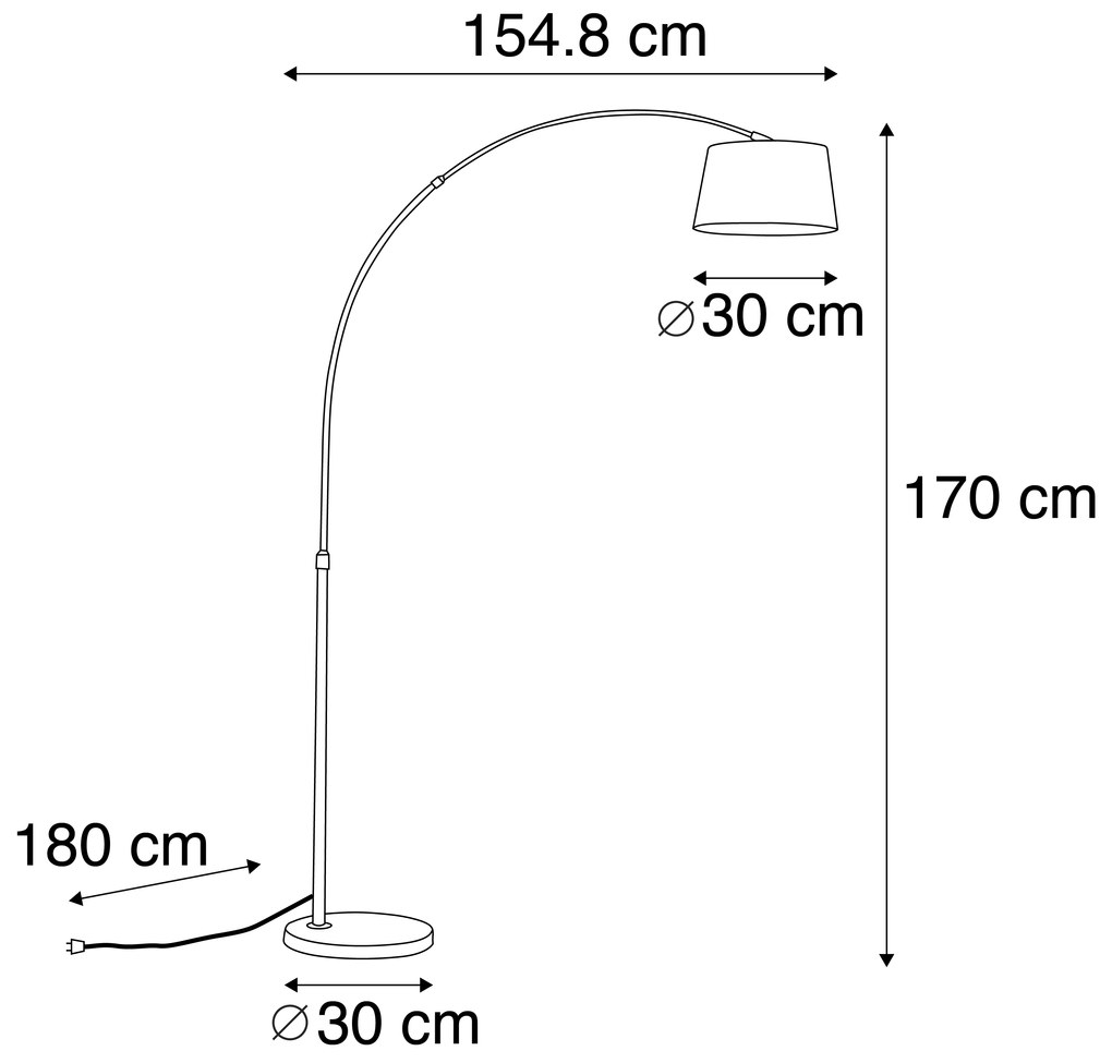 Inteligentná oblúková lampa oceľ s bielym textilným tienidlom vrátane WiFi A60 - Arc Basic