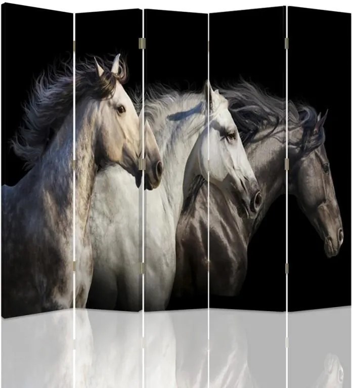 CARO Paraván - Three Horses | päťdielny | jednostranný 180x150 cm