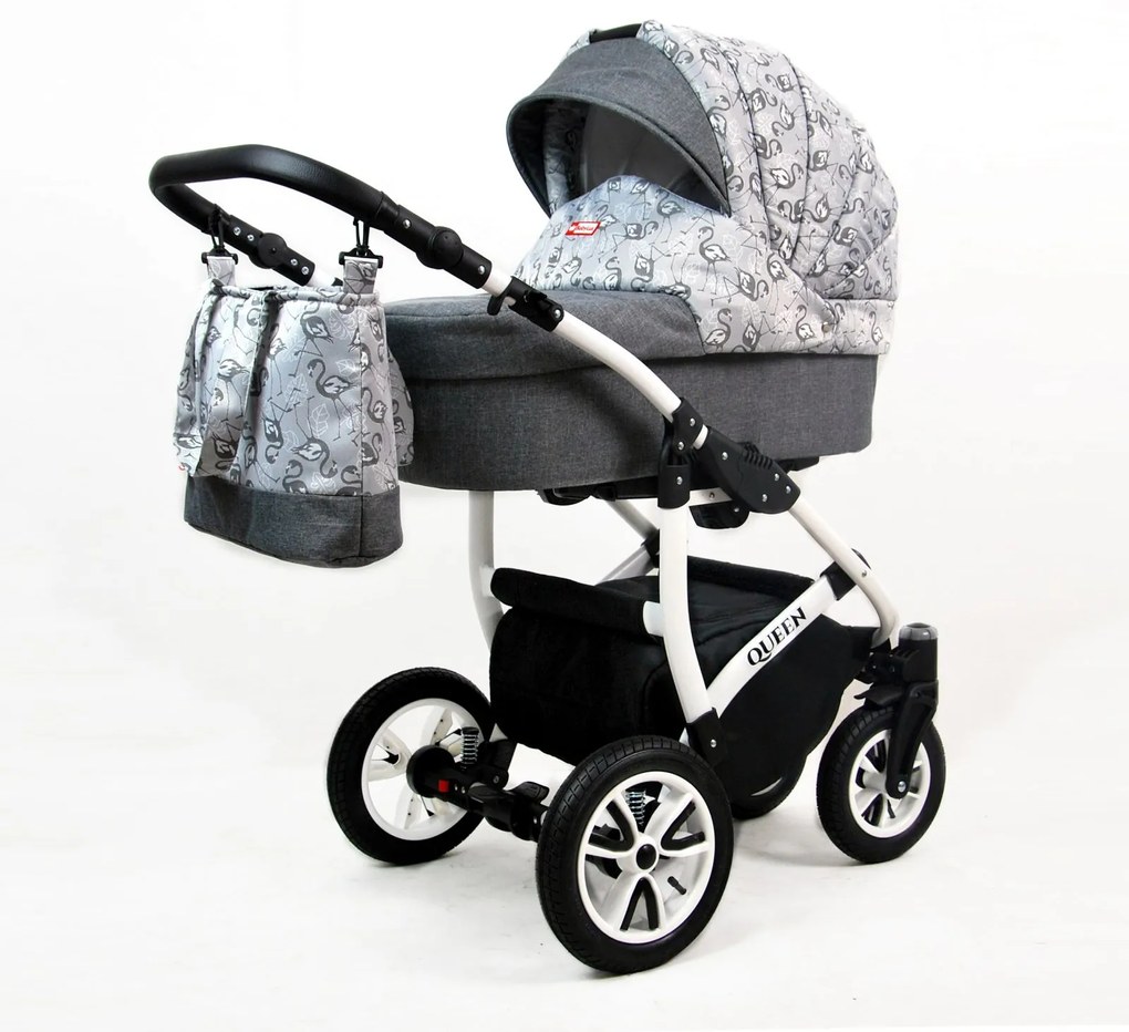 Kombinovaný kočík Raf-pol Queen - Grey flamingos (3-kombinácia)