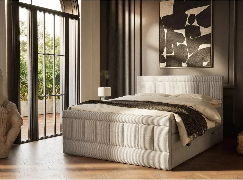 Sivá boxspring posteľ s úložným priestorom 200x200 cm Caya – Maison de Rêve