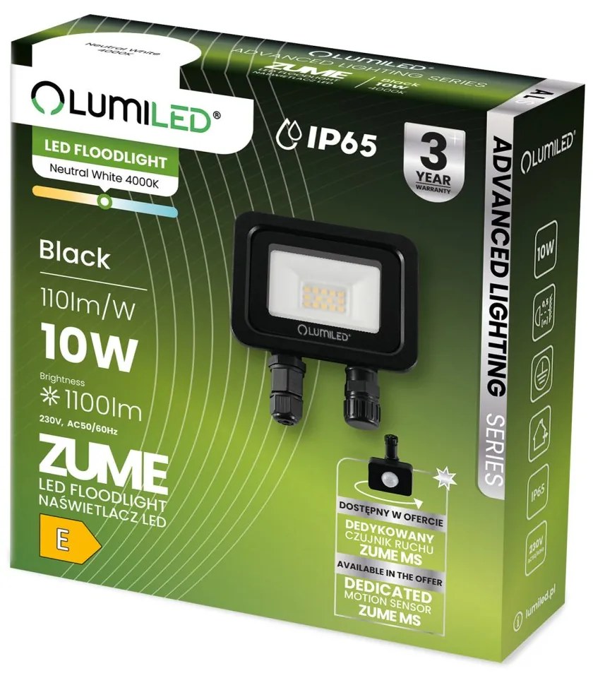 LED reflektor ZUME 10W 1100lm 4000K IP65 Black Advanced Lighting Series LUMILED