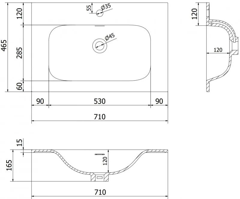 Mexen Vela, umývadlo na zapustenie 71 x 46,5 cm, biela lesklá, 25237000
