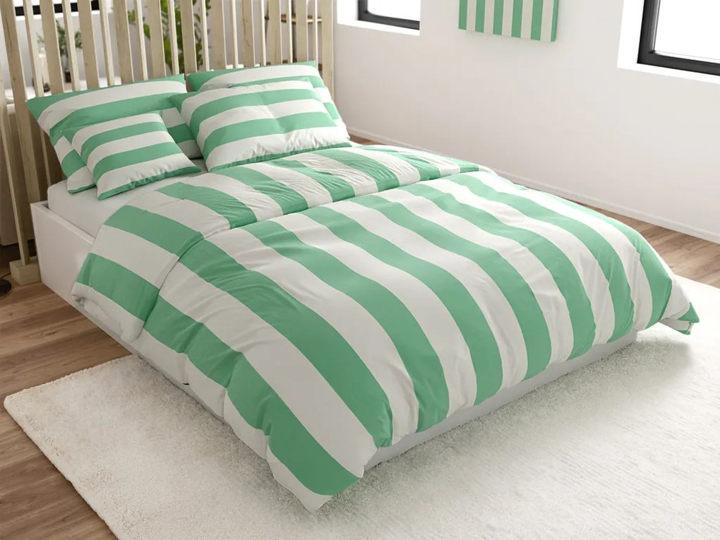 Bavlnené obliečky STRIPES bielo-zelené Rozmer obliečky: 2 ks 70 x 90 cm | 200 x 220 cm