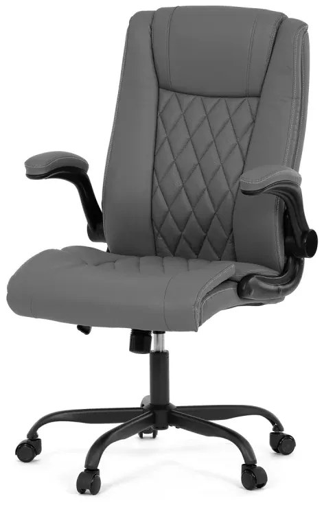 Křeslo kancelářské, šedá ekokůže, kovový kříž, kolečka na tvrdé podlahy