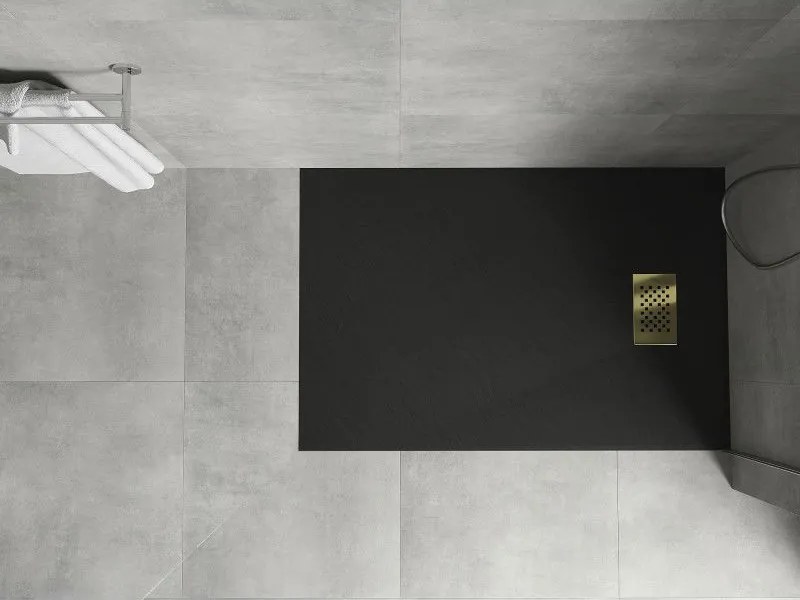 Mexen Hugo, obdĺžniková sprchová vanička SMC 110 x 70 cm, čierna, zlatá krytka, 42707011-G