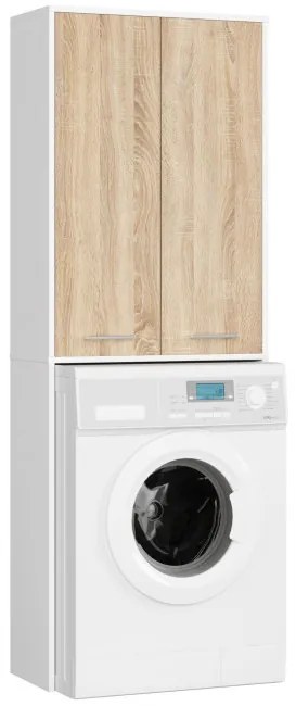 Kúpeľňová skrinka nad práčku FIN 2D biela / dub sonoma
