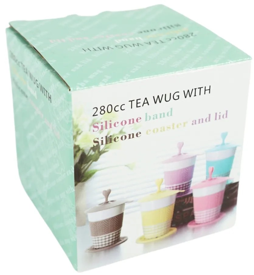 Porcelánový hrnček AQUELLE so silikónovými doplnkami 280 ml, modrý