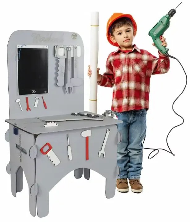 Drevený ponk s príslušenstvom - šedý