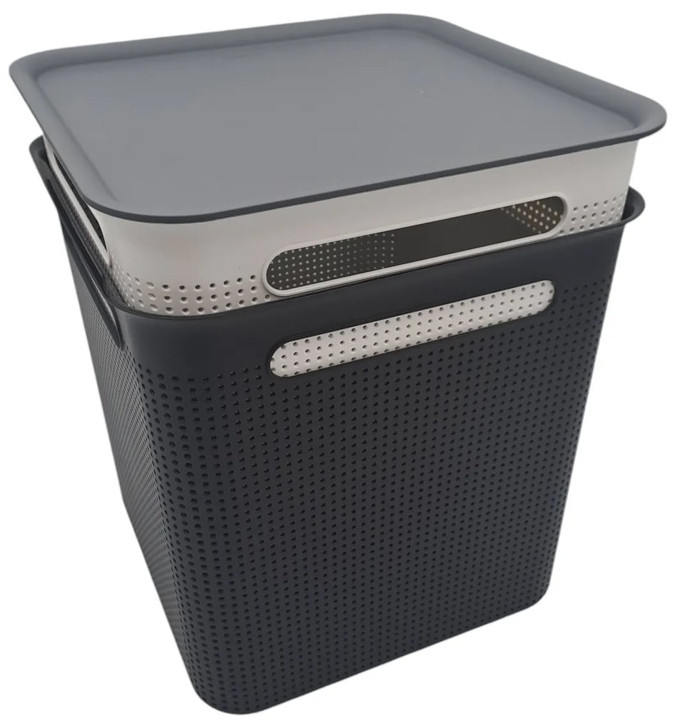 Úložný box s rúčkami BRISEN 18l, 29x29x29 cm, biely S vekom / Bez veka: Bez veka