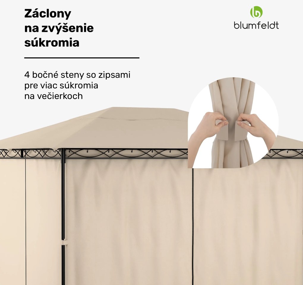Blumfeldt Mondo 3x4 altánok s kovovým rámom a 4 bočnými stenami