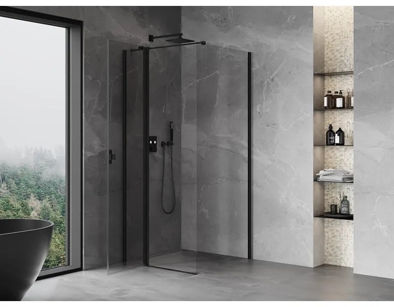 Mexen Mist T, sprchový kút s krídlovými dverami, 95 x 95 cm, 8mm číre sklo, čierny profil, 8A4T-095-095-70-00