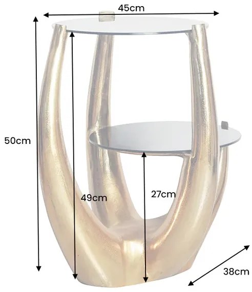 Príručný stolík LEVELS 50cm rám zlatý, doska z tvrdeného skla čierna