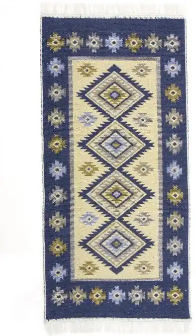 Obojstranný koberec / behúň Kilim Romby modrý | BIANO