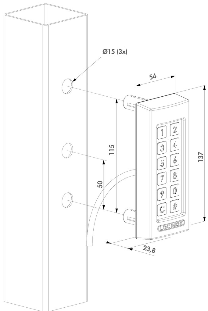 LOCINOX® LOCINOX® drôtový kódovaný spínač - 100 kódov, 2x relé, podsvietený, vyhrievaný, krytie IP68, napájanie 10-26V AC/DC