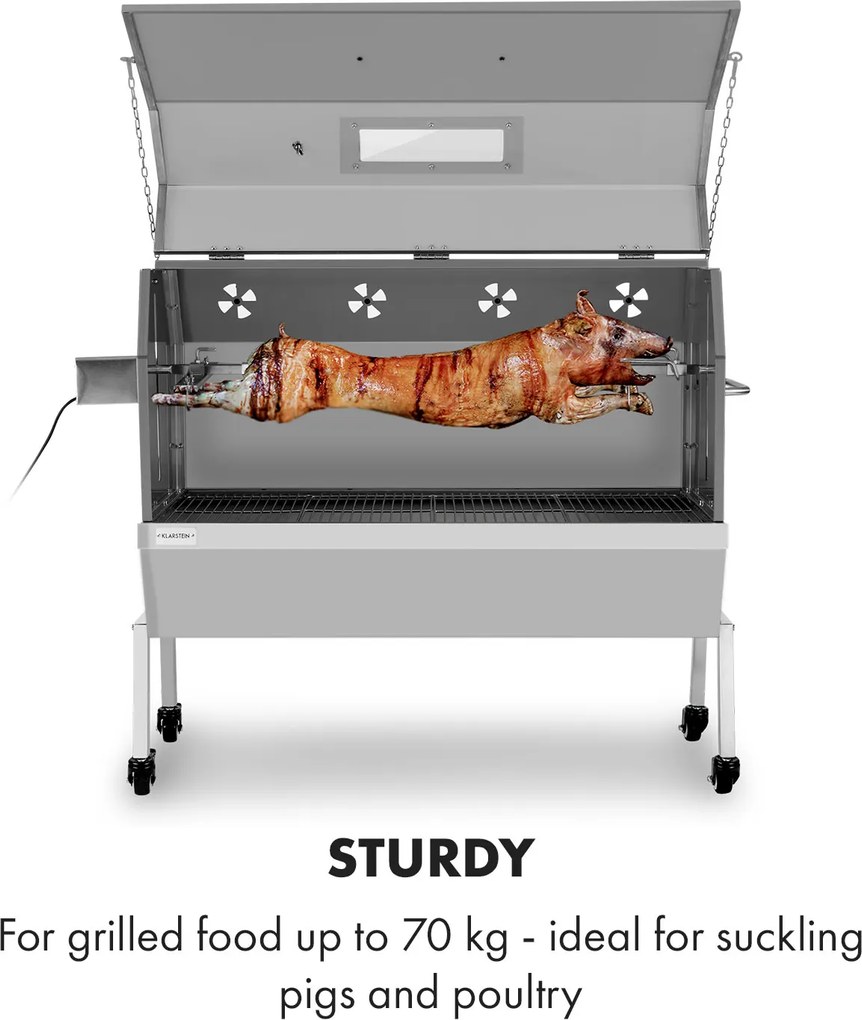 Klarstein Sauenland Pro XL, gril na prasiatko, otočný špíz, 13 W, 4 kolieska, ušľachtilá oceľ