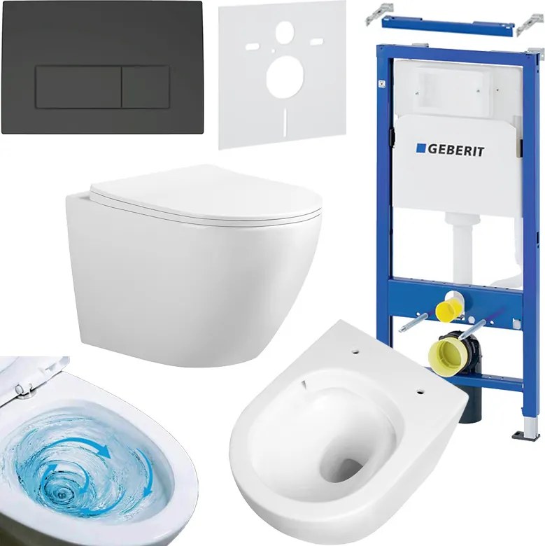 BPS-koupelny Podomietkový modul Geberit DuoFix s WC misou FLOW-WH-TR-03 + ovládacie tlačidlo Delta 50 čierna mat