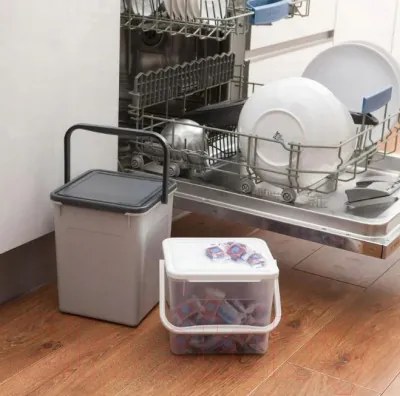Rotho 2. akosť - Nádoba na prací prášok, granule alebo bioodpad – 9 l DETERGENT sivý (biele viečko)