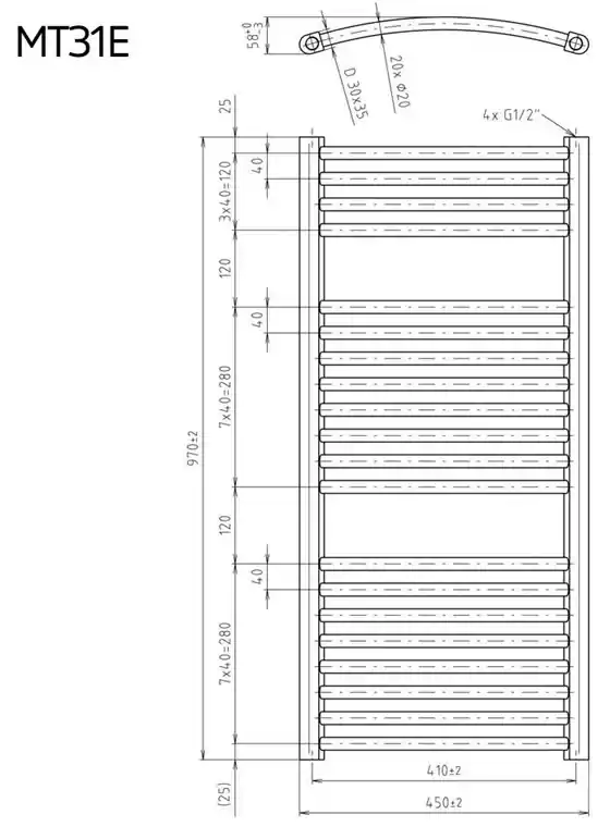 Mereo, Vykurovací rebrík oblý 450x1330 mm, biely, elektrický, MER-MT32E |  BIANO