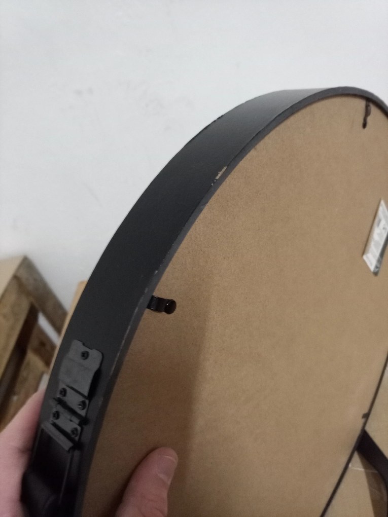 AKCIA Čierne okrúhle zrkadlo s koženou rukoväťou NAHAD Ø50 cm II. akosť