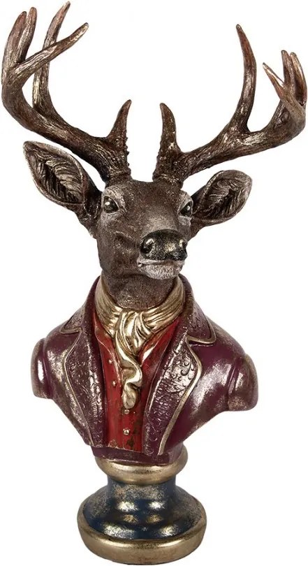 Červeno-hnedá vianočná dekorácia busta jeleň Deer - 30*22*57 cm