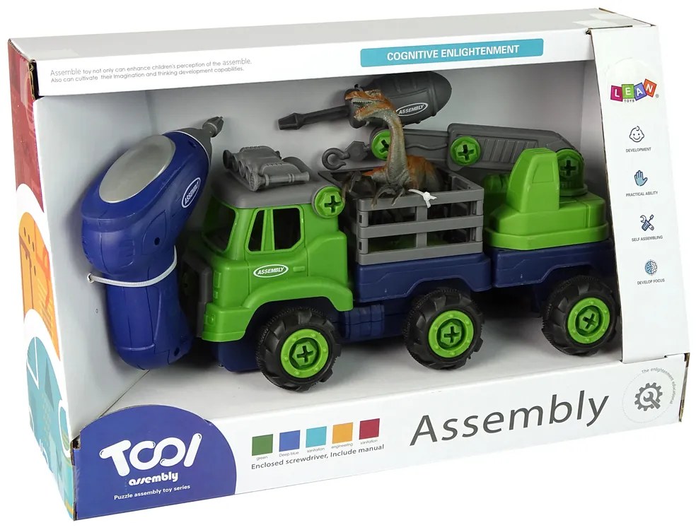 Lean Toys Kamión so žeriavom na šrobovanie – Figúrka Dinosaura