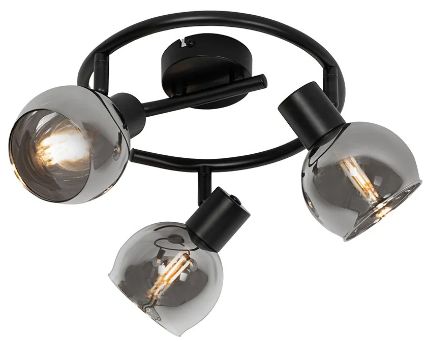 Inteligentné stropné bodové svietidlo čierne s dymovým sklom 3-svetlá vrátane WiFi P45 - Vidro