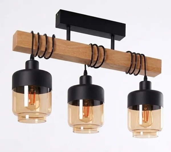 BRILAGI - Prisadený luster WOOD GLASS 3xE27/60W/230V borovica/čierna/dymovo-hnedá