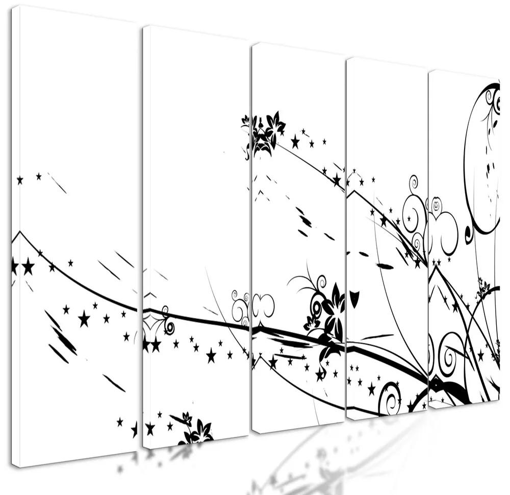 5-dielny obraz abstrakcia kvetov